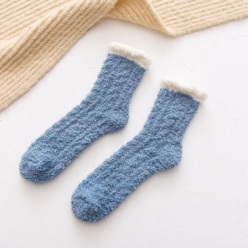 1 Paires Chaussettes Hiver Chaudes Moelleuses Floues Chaussettes Femme Chaussettes de Sommeil Mi-mollet Maison Sol Maison Confortable Doux Kawaii Thermiques Épaisses Chaussettes de Neige