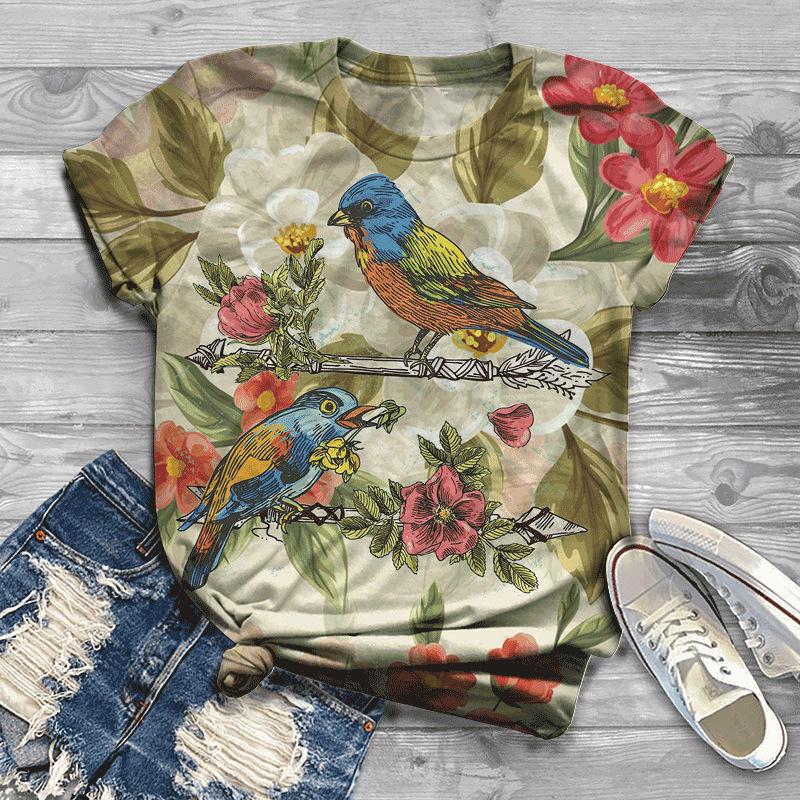 Summer New Bird 3D Printed Women's Top Loose Short Sleeve Loose Casual T-shirt