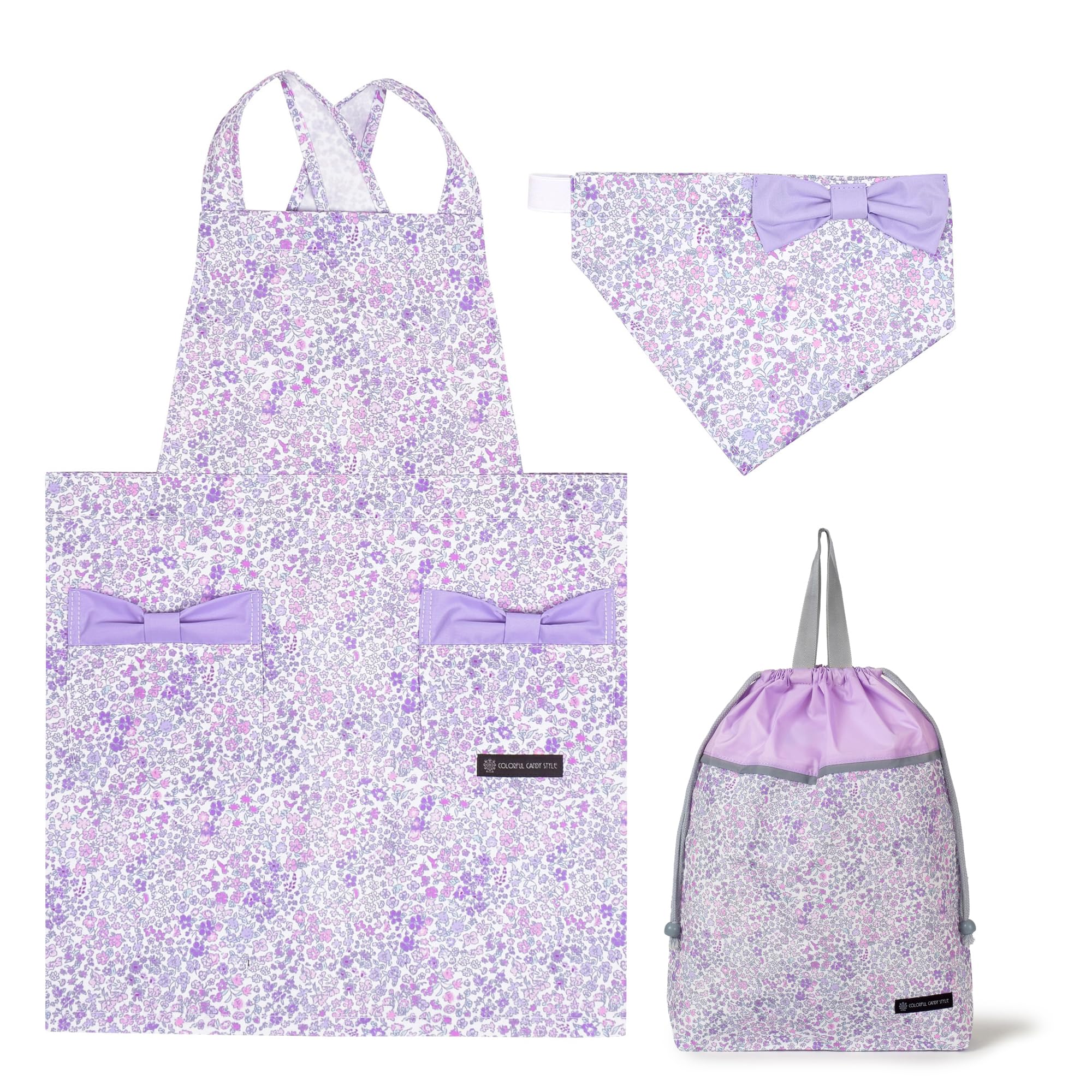 

ЯРКИЙ КОНФЕТНЫЙ СТИЛЬ кулиска спортивная одежда перекрещенная спина фартук для готовки бандана цветочный начальная школа девочки NV702000 набор из 2 предметов, водоотталкивающая ткань,