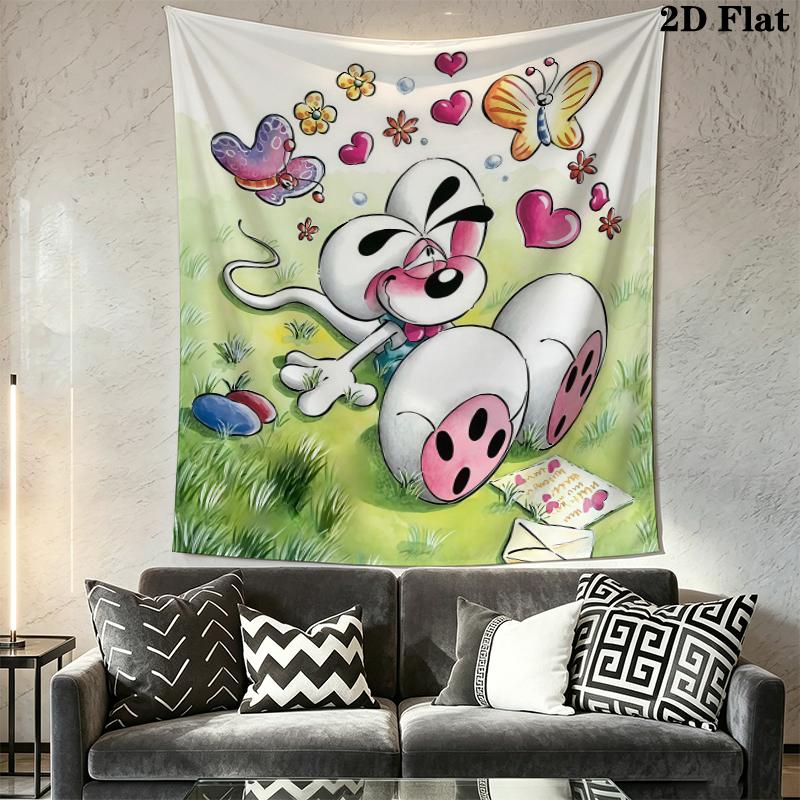 Diddl Cute Wall Tapestry Aesthetic Wall Hanging Printed Fabric Blanket Decorative Tapestries for Bedroom Living Room Home Decor