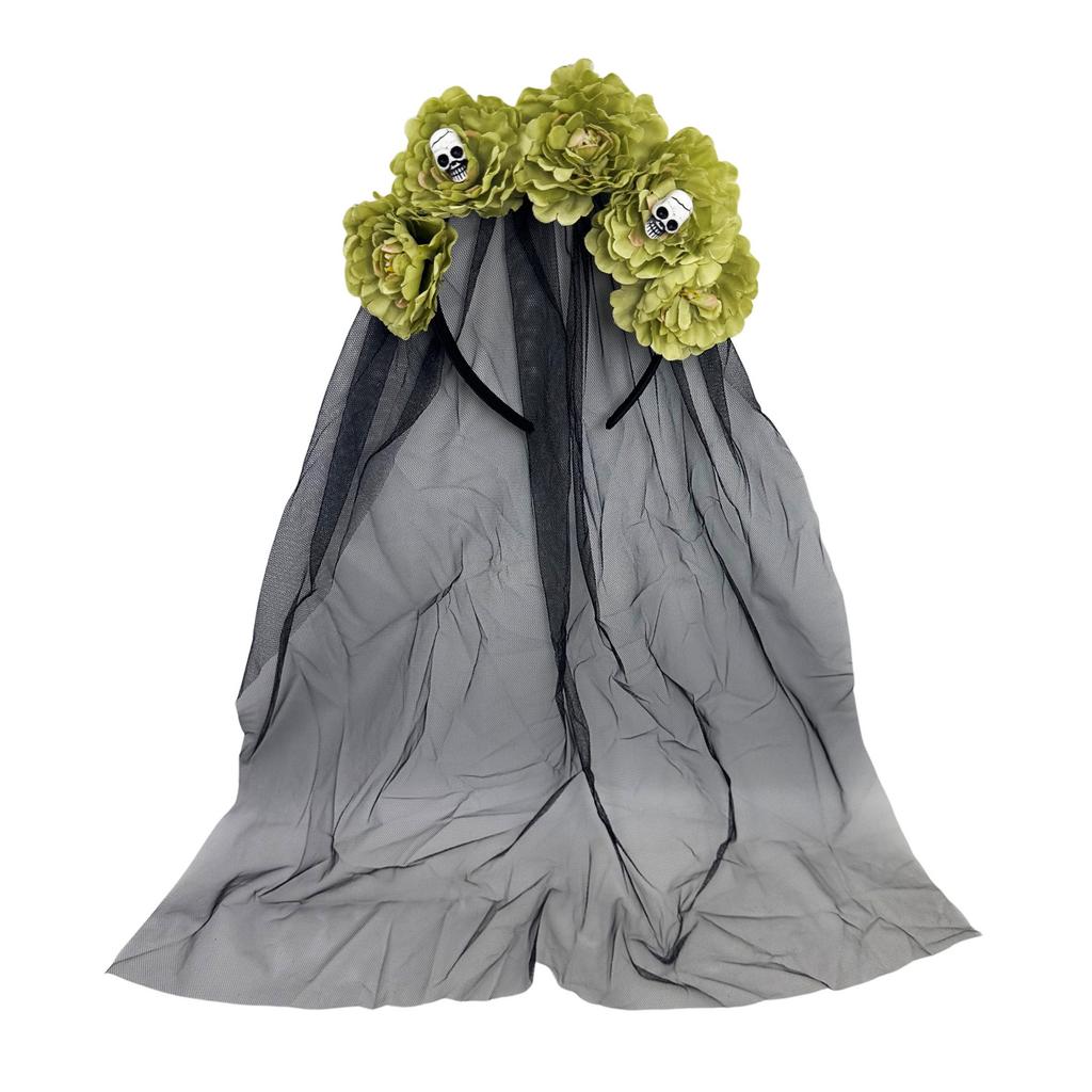 Halloween Ghost Bride Floral Veil Headband Gothic Black Lace Flower Hair Hoop Cosplay Party Photo Props Headwear