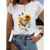 Floral sweet and cute fashion printing women's O-neck clothes T-shirt short-sleeved casual daily top