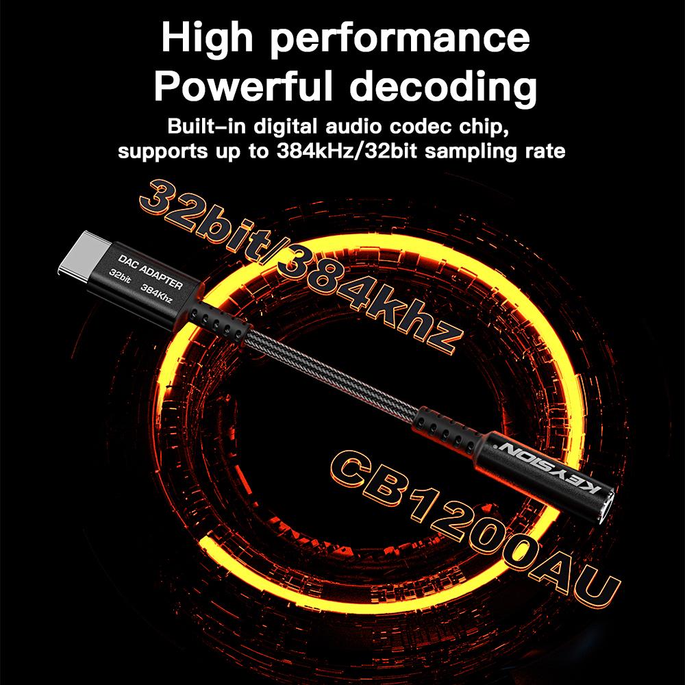 KEYSION Adjust EQ Type-C To 3.5mm USB DAC Audio HiFi Decoder 32bit/384kHz ADC 48kHz HD Headphone Amplifier for Android iOS Win10