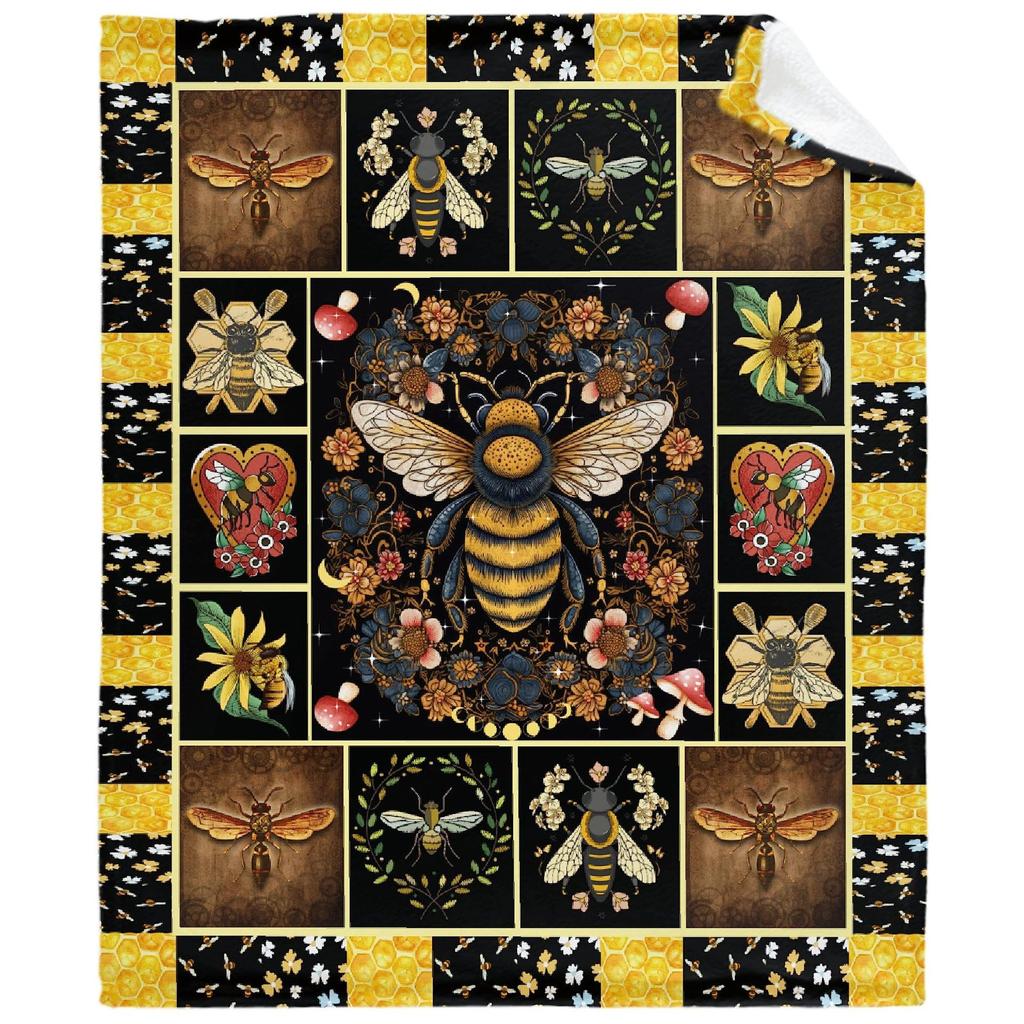 Flannel Blanket Nap Blanket Bee Printed Blanket Four Seasons Super Soft Office Blanket Sofa Blanket