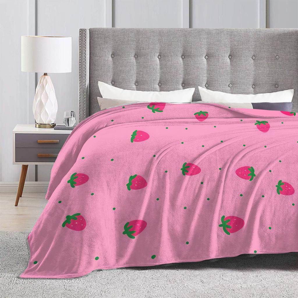 Pink Strawberry Blanket Super Warm Print Plush Throw Blanket For Living Room Camping Flannel Bedspread Bed Cover