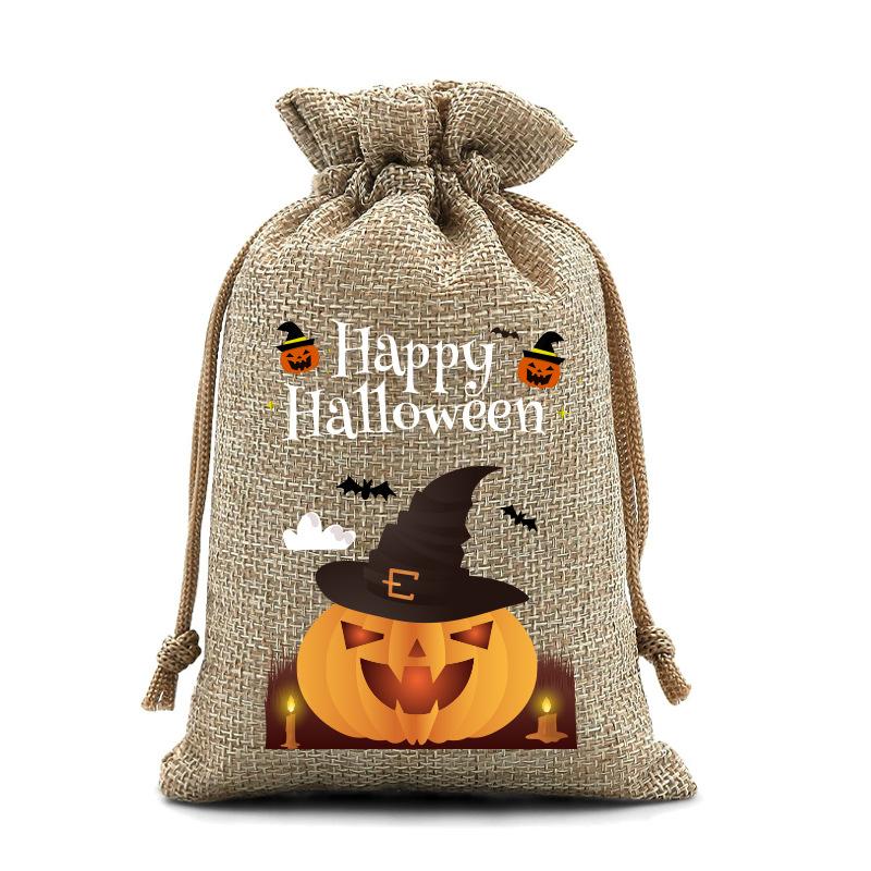 Halloween Kinder Zuckertüte Kürbis Geist Leinen Bündel Mundbeutel Geschenktüte Kordelzug Süßigkeitentasche Lager