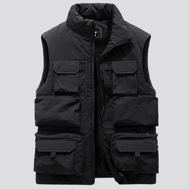 Men's Fleece-Lined Multi-Pocket Vest: Outdoor Down Cotton Photography Gilet, Plus Size, Trendy Dad Style