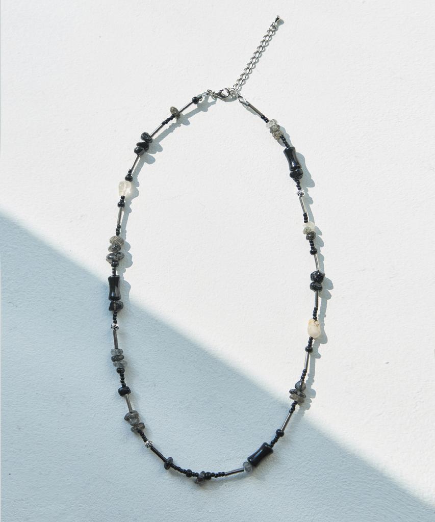Lad Edition Gemstone Tube Mix Necklace_Black