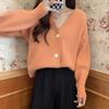 Vintage v-neck knitted cardigan jacket spring and autumn new loose lazy wind soft waxy sweater women