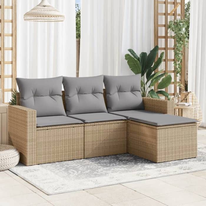 VidaXL Salon de jardin avec coussins 4 pcs beige résine tressée 3218859