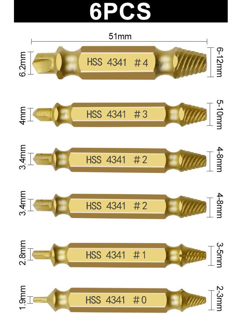 

Набор из 6 золотых экстракторов шурупов и гвоздей HSS с пластиковой коробкой 6-Pack золотой