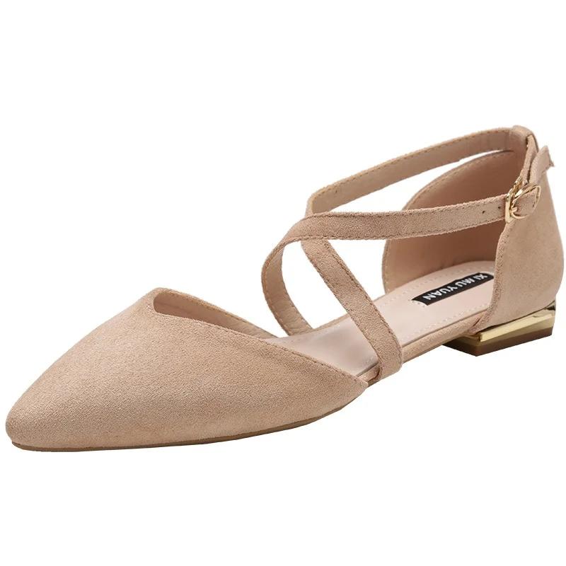 

Women Flock Cross Strap Flat Shoes Sweet OL Office Pointed Toe Casual Sandals Mother Shallow Mouth Single Shoes Zapatos De Mujer 43 абрикосовий