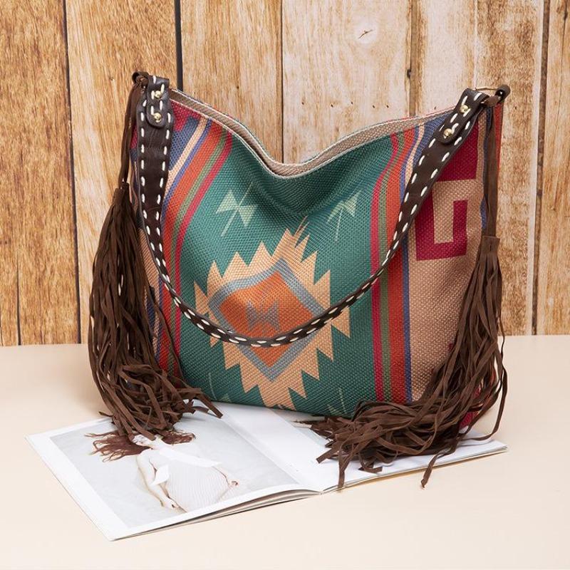 European and American Retro Bohemian Handmade Woven Flowing Silk Cotton and Linen Single Shoulder Large Bag for Women