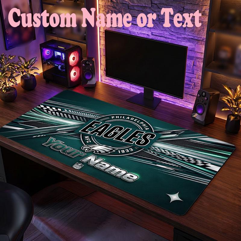 Philadelphia Eagles Benutzerdefinierter Name Text Mauspads, Große Schreibtisch-Mausmatte Personalisierte Home-Office-Geschenk