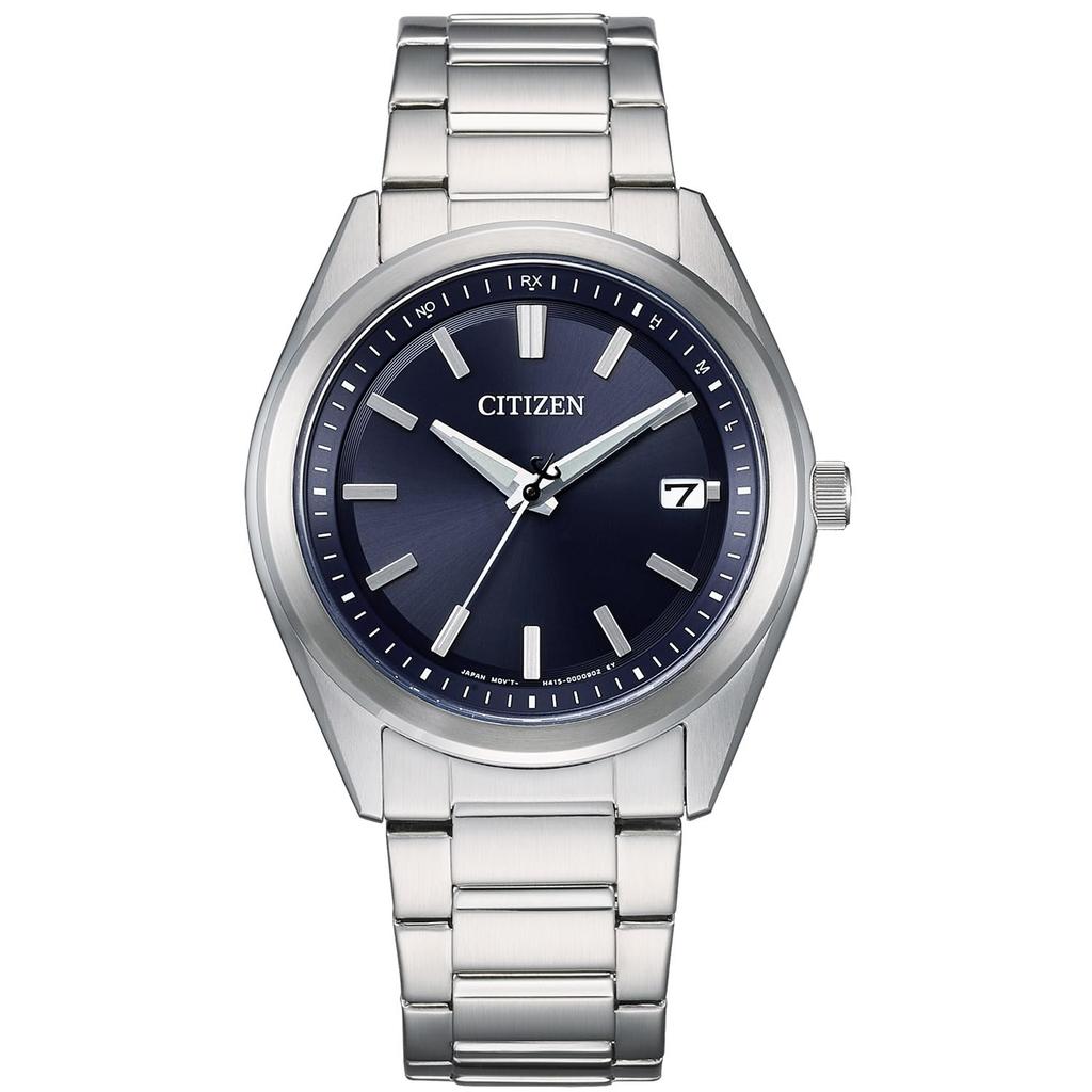 Sølvfarget [Citizen] AS1080-65L herreklokke, lysdrevet Eco-Drive, radiostyrt, vanntett, sølvfarget, blå,