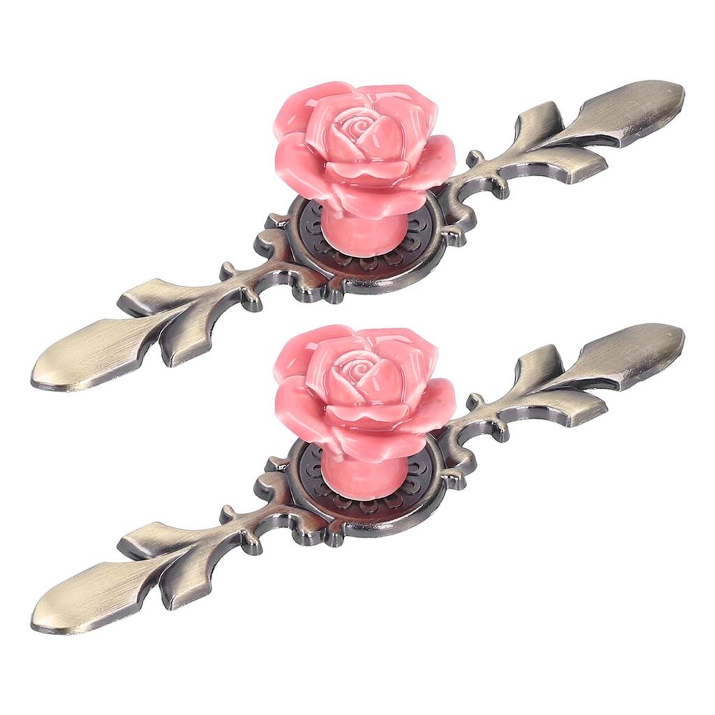 2 Zestawy Gałka Meblowa Róża Kwiatowa Ceramiczny Uchwyt do Szuflady Szafy na Meble Kuchenne