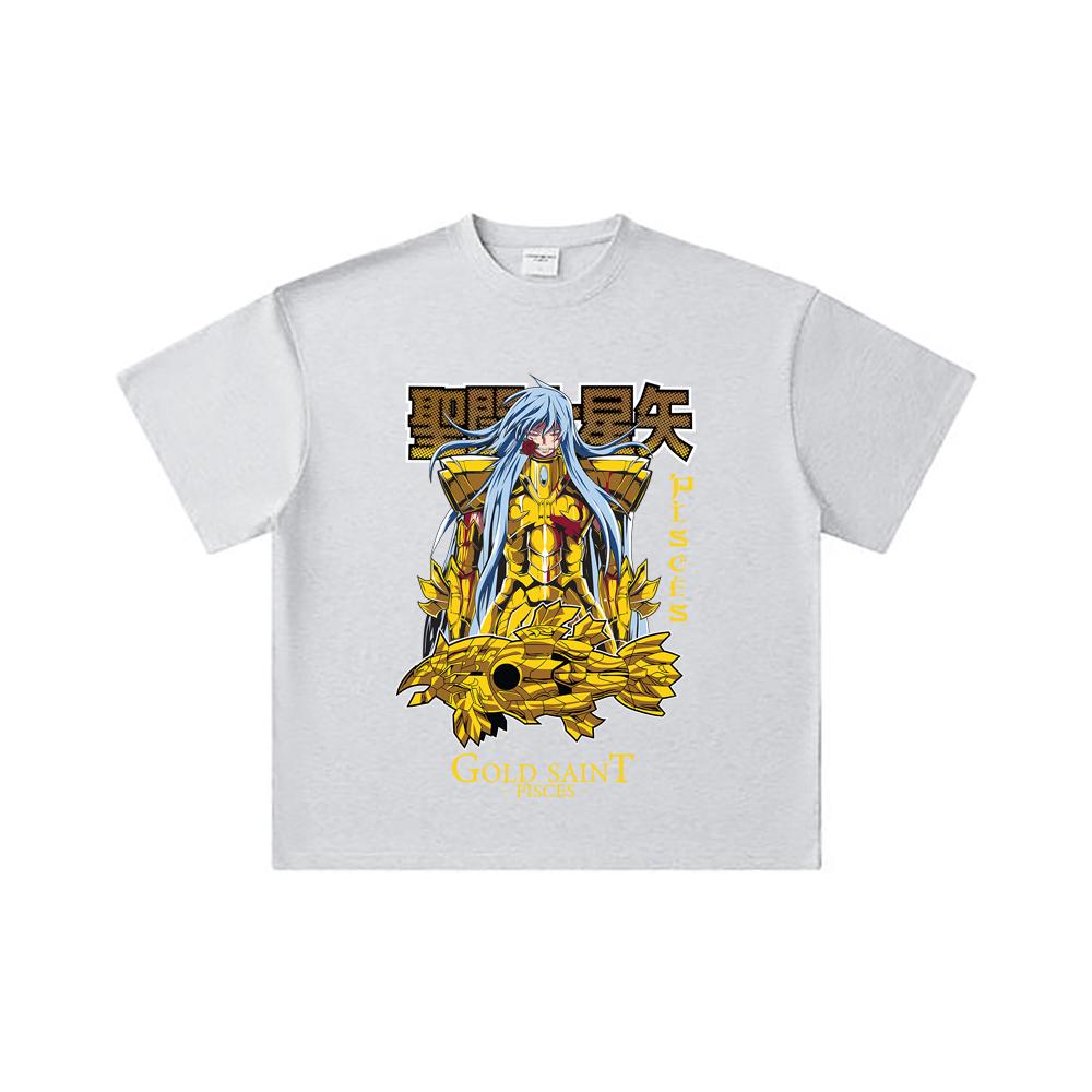 260 GSM Double Yarn 32 Count 100% Cotton Saint Seiya V25 Pisces Print Unisex Heavy Cotton T Shirt
