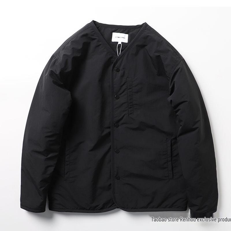 

2025 Men s American Retro Style Autumn/Winter Collarless Workwear Jacket - Solid Color, Loose Fit, Trendy Design for Outdoors M чорний