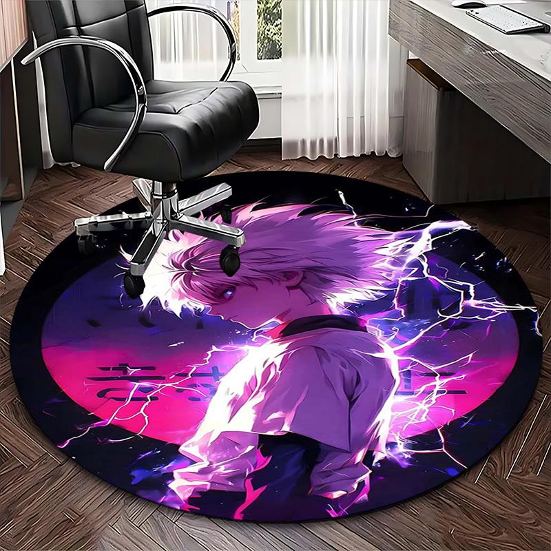 1pc Anime Character with Lightning Print Round Carpet - Office Chair Mat, Non-Slip Rug for Home Decor