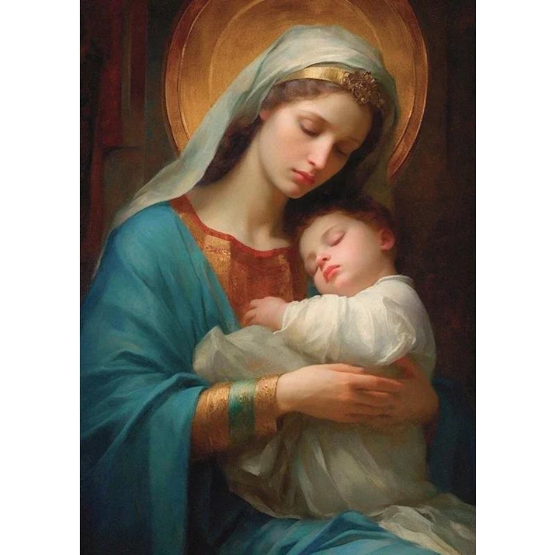 Christian Jesus with Sheep and Virgin Mary Poster Canvas Painting Print Catholic Wall Art with Bible Verse for Farmhouse Home D
