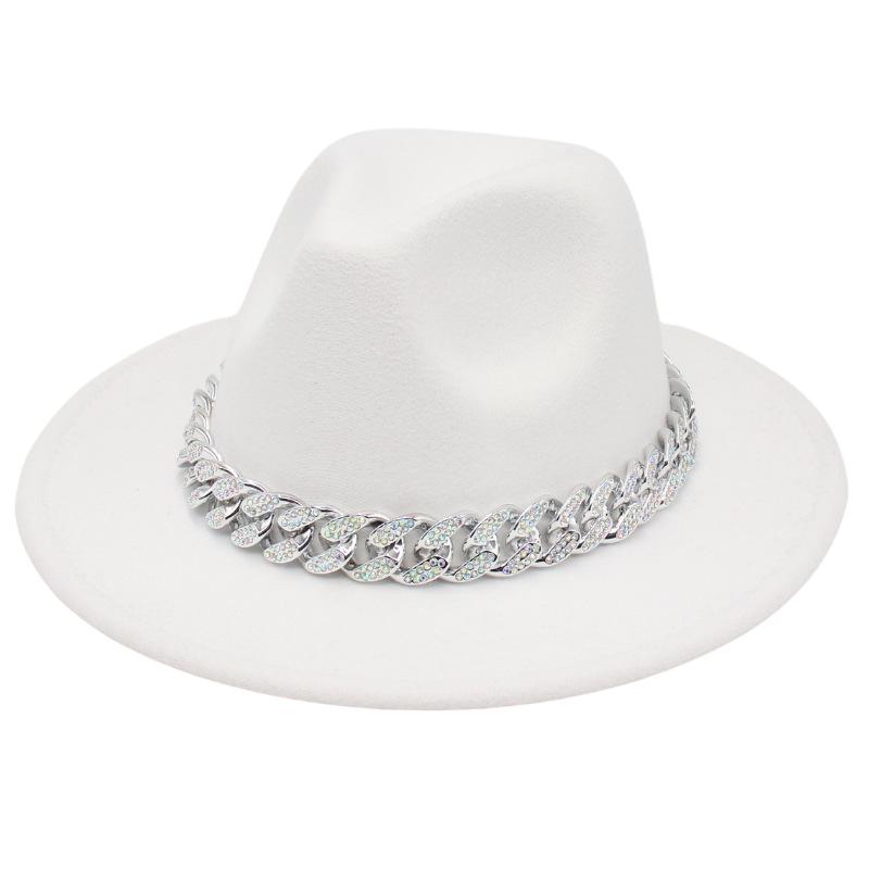 Bright Diamond Acrylic Chain Top Hat Jazz Hat Big Eaves Concave Photo Felt Hat
