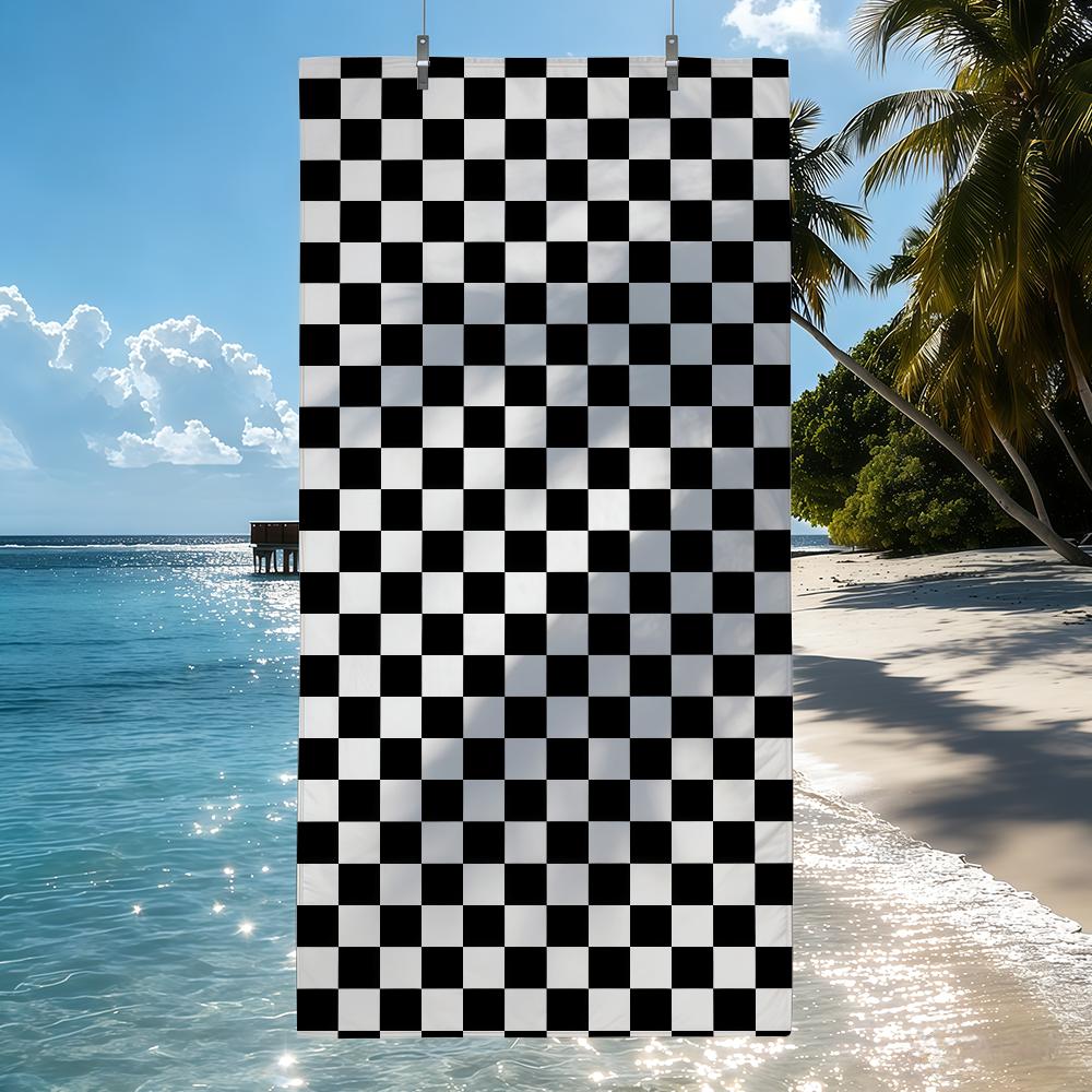 Black White Checkered Towel Beach Shower Bath Travel Lightweight Skin Friendly for Pool Camping Cruise Summer