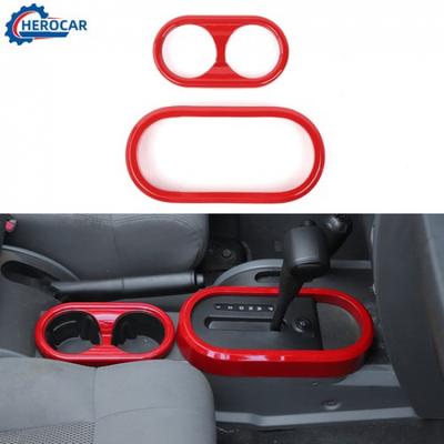Red Car Gear Shift Panel &Cup Holder Cover Trim Frame For Jeep Wrangler JK 07-10