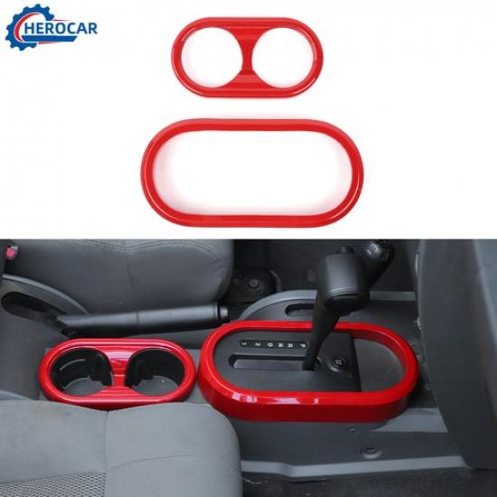 Red Car Gear Shift Panel &Cup Holder Cover Trim Frame For Jeep Wrangler JK 07-10