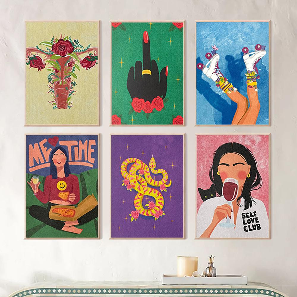 Feminism Illustration Sexy Girl Art Poster Skate Casual Woman Uterus Canvas Painting Print Abstract Modern Livingroom Home Decor