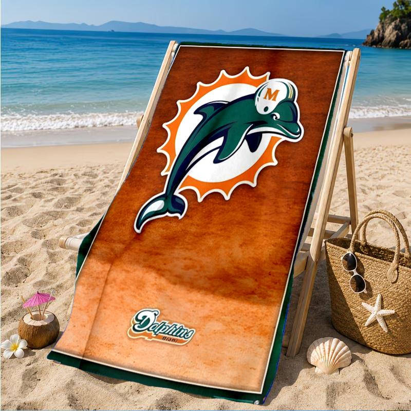 Dolphins Team Logo Artwork Beach Towel, Microfiber Beach Towel, Perfect For Pool, Beach, Travel, Home Decor Beach Party Fan gifts