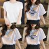 Casual White Cotton T Shirt With 3d Print For Spring Summer Daily Wear