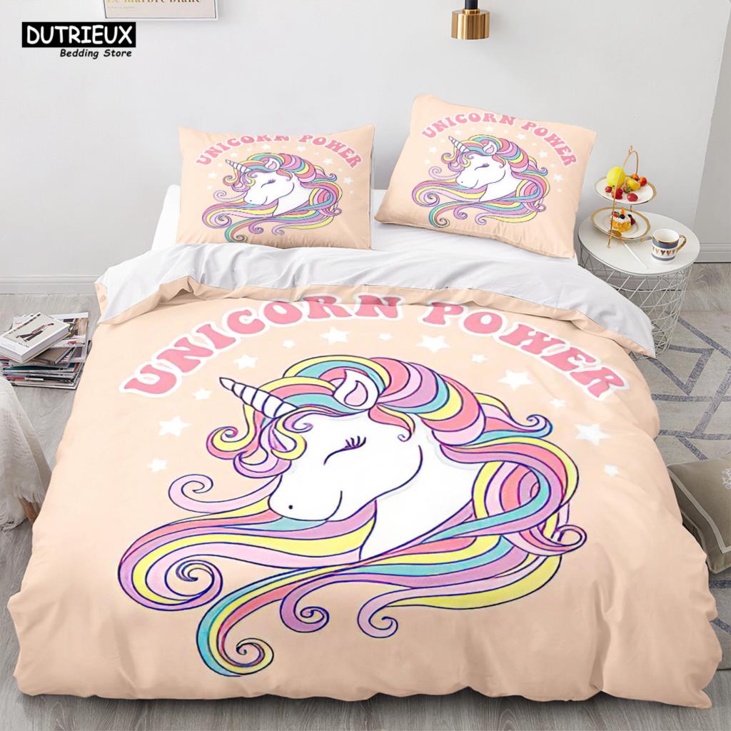 Cartoon Rainbow Unicorn Bedding Set Unicorn Sets Single Double Queen Twin Full Size Duvet Cover Kid Girls Child Soft Duvet Cover
