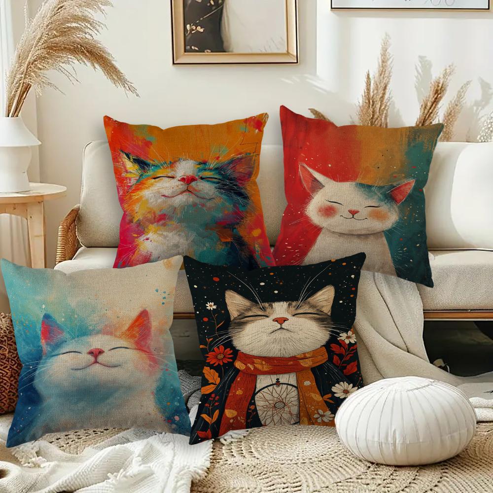 Playful Cat Pillowcase Wedding Decorative Linen Pillow Case For Home Pillow Cover 45X45(One Sides)