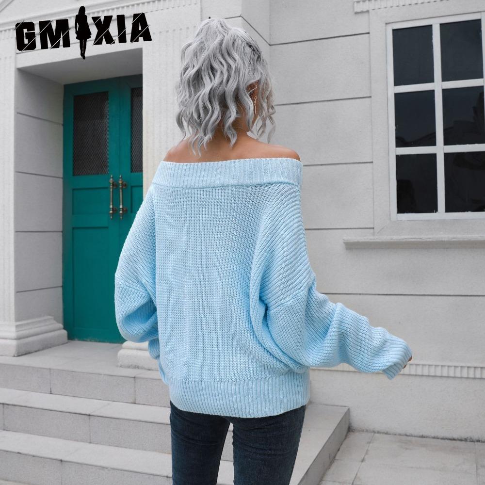 GMXIA Женские модные повседневные однотонные свободные свитера с длинными рукавами — фото 4