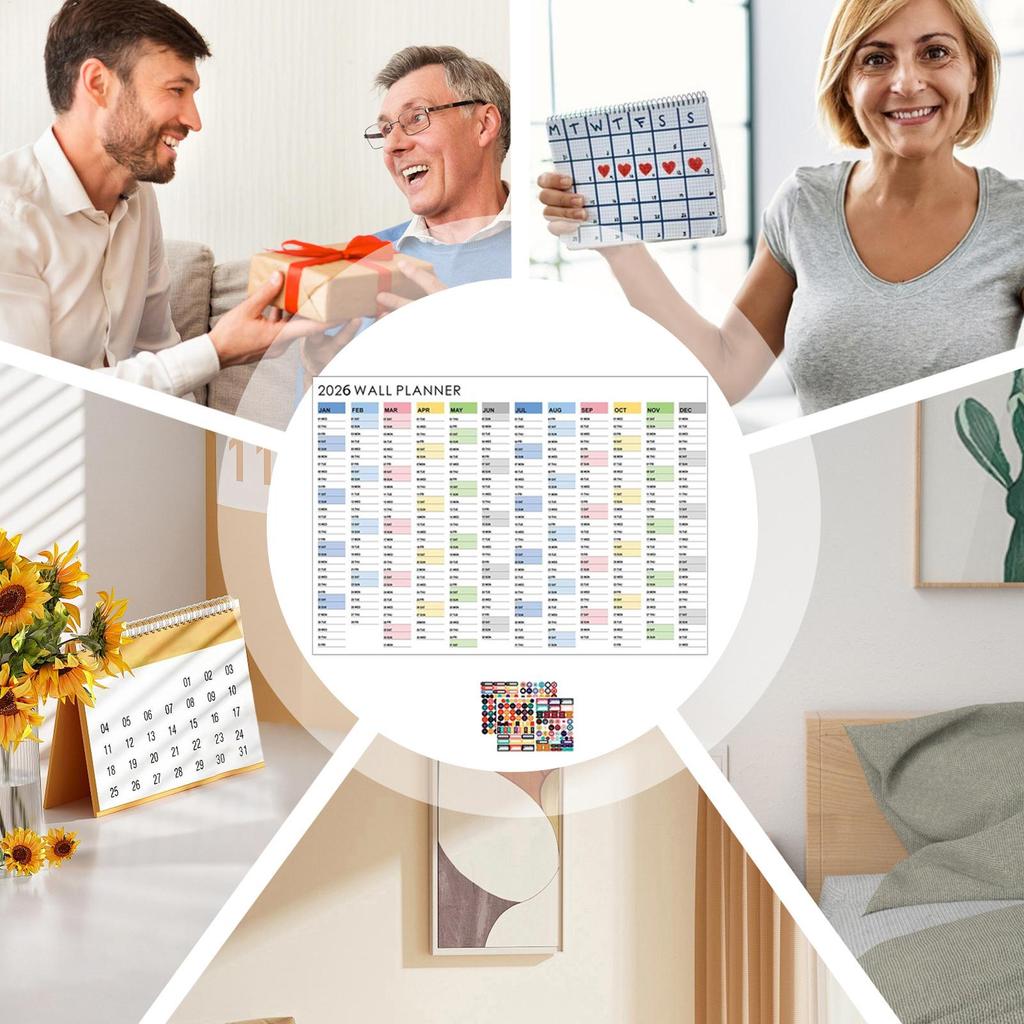 2026 Wall Calendar Yearly Planner Poster Decorative Planning Schedule for Home Office School Living Room 365 Days Large Format