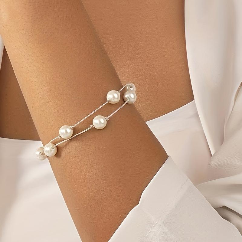 Браслет женский из искусственного жемчуга ручной работы в стиле бохо, модный и милый двухслойный жемчужный браслет партия