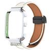 Leather Watch Band Replacement Band Lychee Texture Strap for Fit 3 Wristband Sweatproof Bracelet with Metal Frame