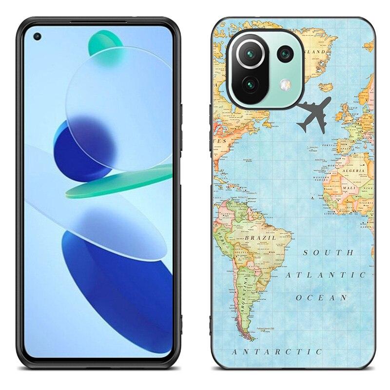Lustige Reisekarte Telefonhülle für Xiaomi Mi 11 Lite NE 11i 10T 11T Pro A2 A3 Lite POCO F3 M3 M4 C31 X3 Pro NFC GT Schwarze Softcover