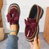 Plus Size 36-43 Shoes for Women FashionThick Bottom Ladies Slip on Bow Leather Loafers Non-slip Work Comfort Flats Sneakers