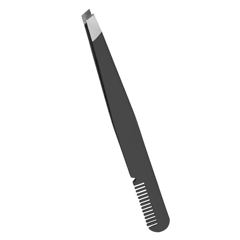 2-in-1 Stainless Steel Eyebrow Tweezers & Comb - Precision Slanted Tip for Easy Hair Removal, Ideal for Men & Women