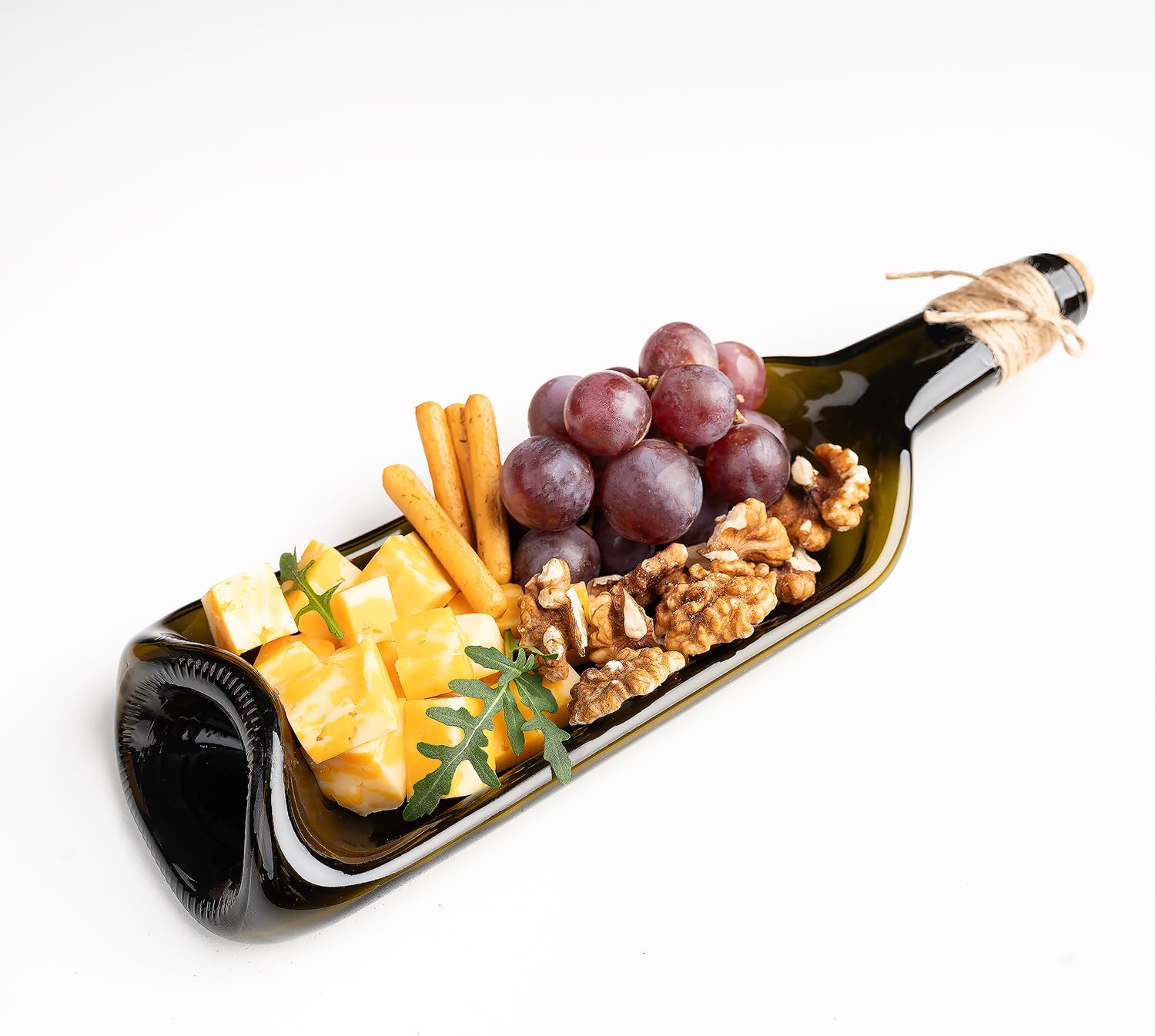 

Melted Wine Bottle Serving Boards-Decorative Rectangle Serving Trays for Home Decor-Small Cheese Platter Serving Board-Unique Cheese and Cracker Tray 1