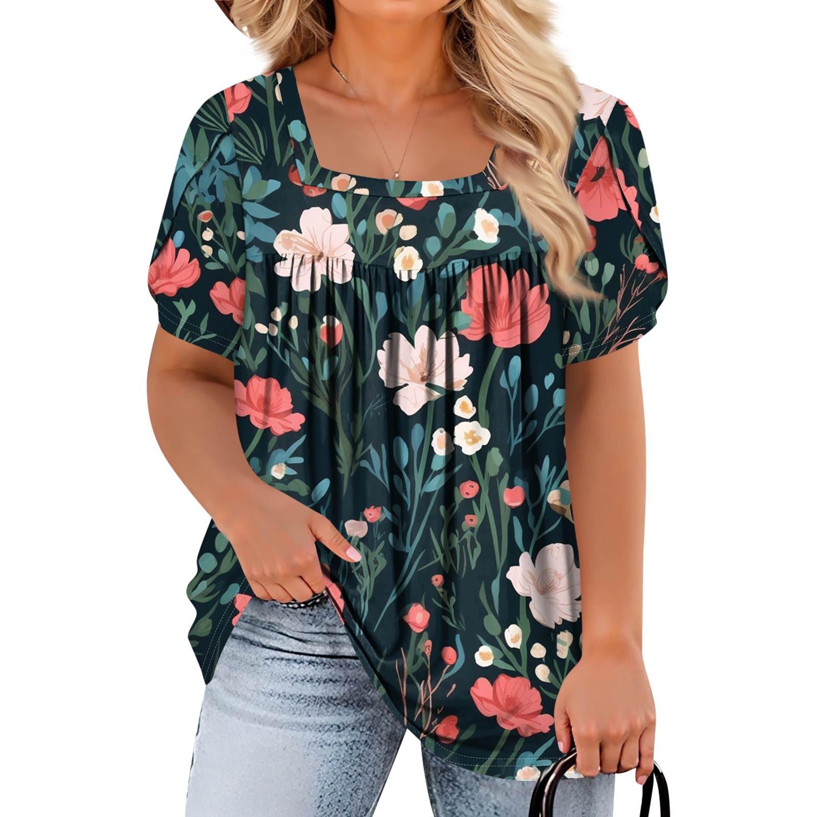 

Женская модная повседневная футболка с принтом, квадратным вырезом и короткими рукавами, большого размера XXXXL