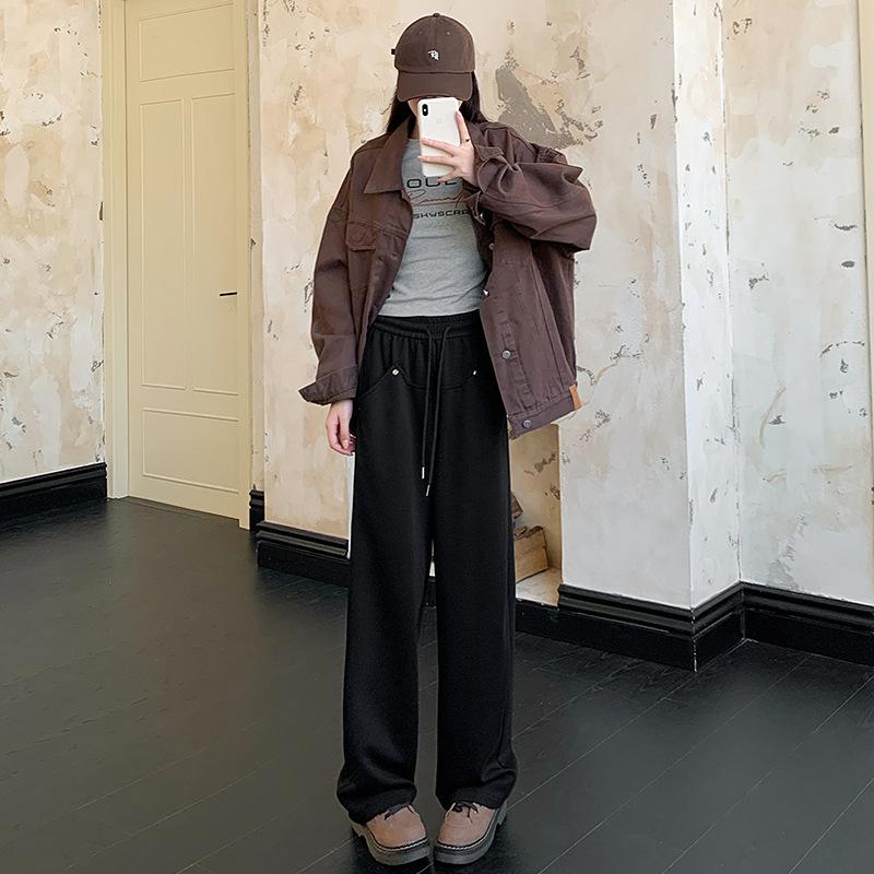 

Rivet logging sweatpants women s spring and autumn new straight sweatpants high waist drape loose casual trousers S чёрный