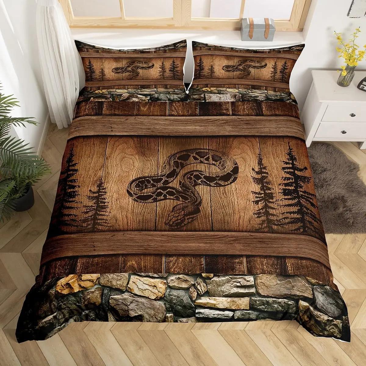 Housse de couette serpent Ensemble de literie Python Cadeau pour adolescent adulte, Housse de couette serpent animal de la forêt tropicale Faune reptiles Housse de couette EU Double(200x200cm)