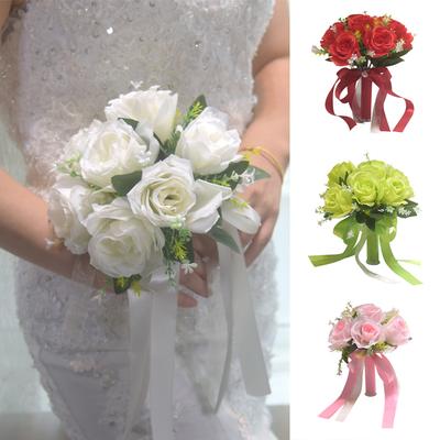 1PZ Bouquet Compatto Matrimonio Durevole Damigella d'onore Pronto per la Cerimonia Bouquet Realistico Artificiale Di Piccole Dimensioni Piccola Dimensione Petite 23x20cm
