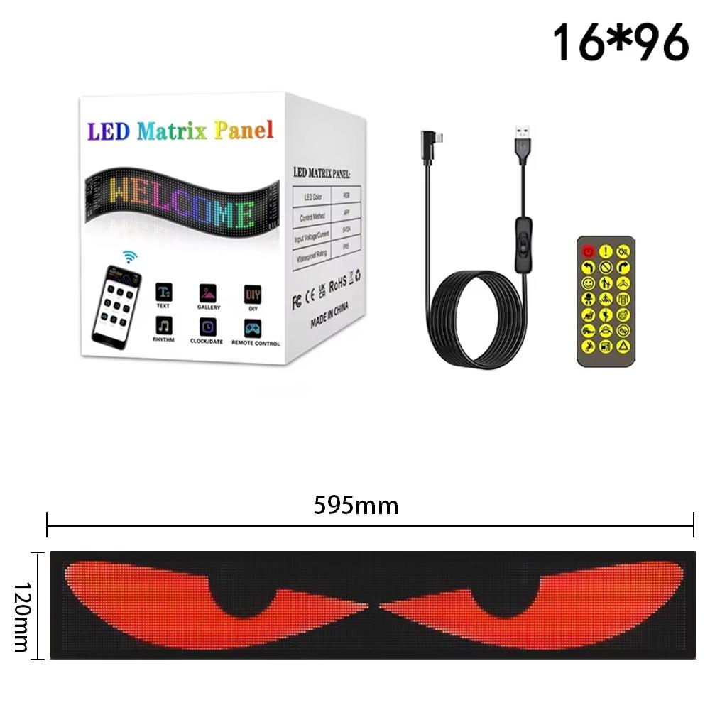 LED Matrix Pixel Panel Display Screen Flexible RGB Car Pattern Graffiti Scrolling Text Animation Shop Reminder Light Bluetooth