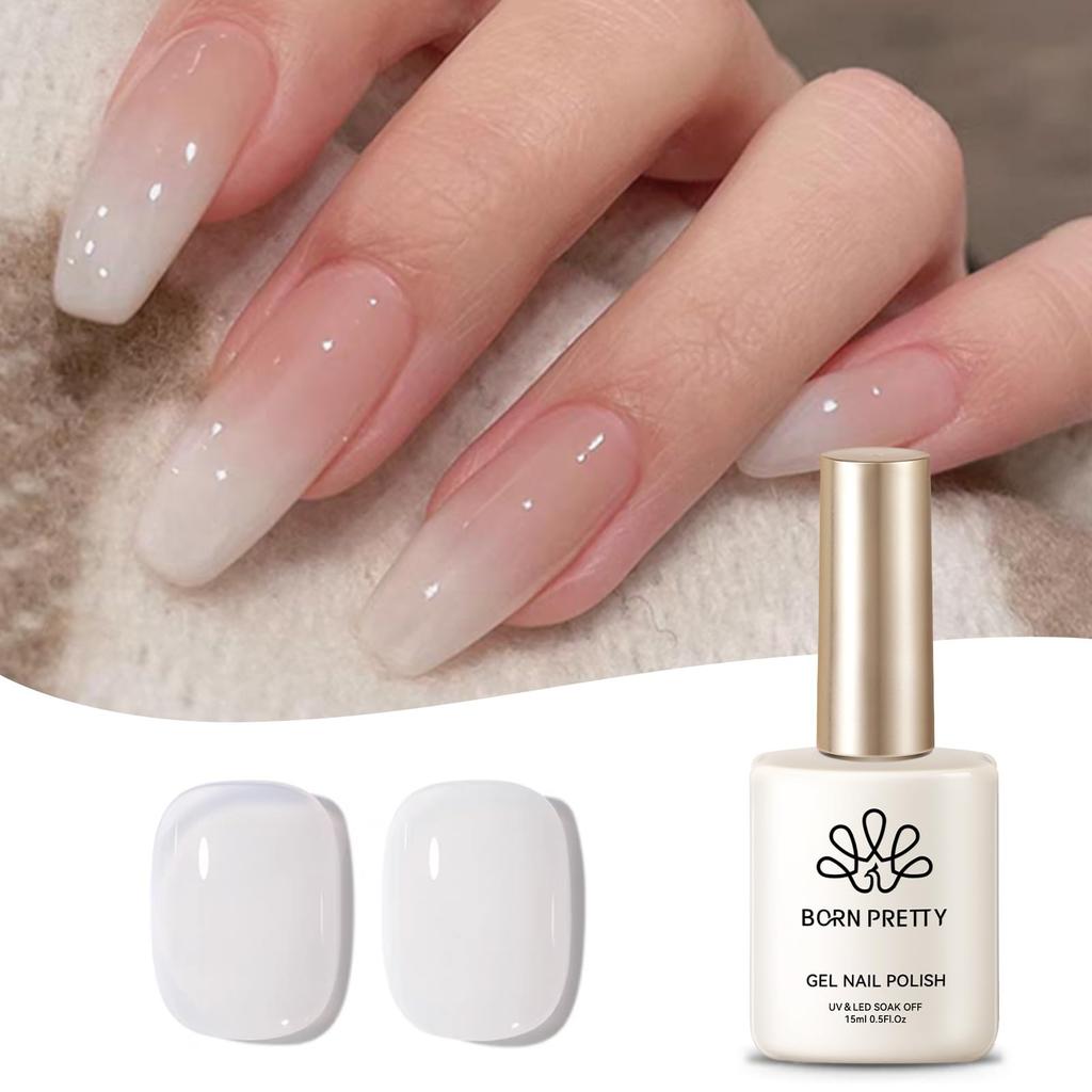 BORN PRETTY Gel Nail Milky White Sheer Color Natural White Color Transparent Clear Nail Art Salon Supplies Polish, Gel, Jelly-like Gel, Gel, Base,