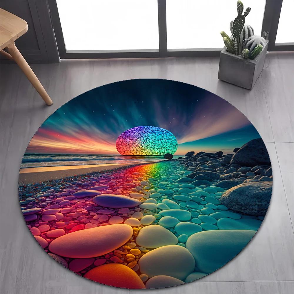 Colorful Pebble Rainbow Road Beach Stone 26 Style New Round Carpet Rug for Bedroom Living Room Decoration,pet Decor Floor Mat