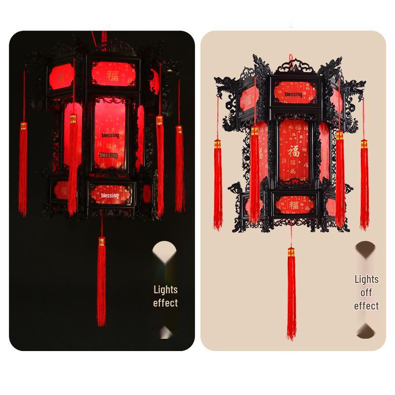 

Hexagonal Chinese Antique Style Red Lantern with Rotating Horse Design - Perfect for New Year and Housewarming Decor. 41*41 cm Three-Layer Pair [Two Pieces]