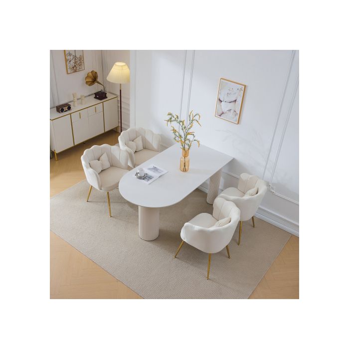 Living Room Chairs - MUVOE - Set of 4 - White Velvet - Petal Design - Ergonomic Comfort